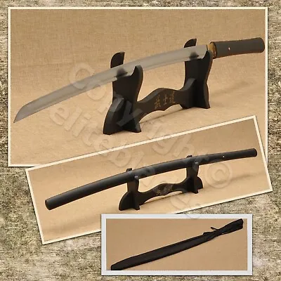 Hand Forged Functional Musashi Shirasaya Katana Sword Sharp Blade +Stand &Bag Bk • $79.25