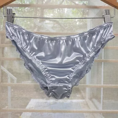 Vintage Silky Nylon Panties Liquid Silver Glossy Satin Bikini Size 7 Hip 38-41  • $34.15