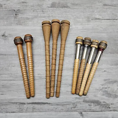 Bobbin Spool Wood Industrial Vintage Spindle Wooden Quills Lot Of 9 • $26.99
