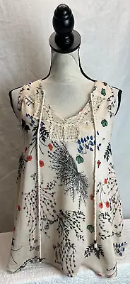 Miss Me Women's Cream Floral Tank Top Size Small Sleeveless V Neck Breathable • $5.49