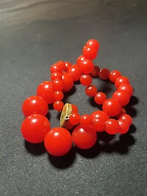 Vintage Art Deco Red Bakelite Necklace / Choker Round Graduated Beads 18” • $50