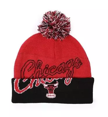 NEW Mitchell & Ness Chicago Bulls Double Take Pom Beanie Hat Cap Windy City OSFM • $19.94