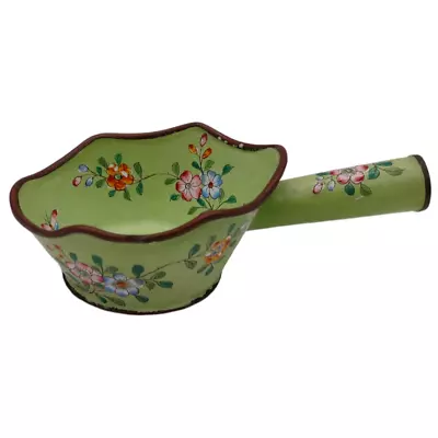 Chinese Metal Enamel Green Floral Silk Iron Coal Pan Warmer Dish Handle Ladle • $29.99