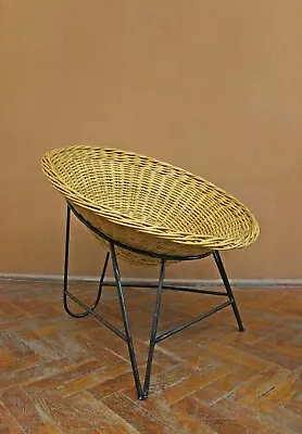 1 Of 2 Vintage Rohe Noordwolde Wicker Cone Lounge Chairs Basket Hairpin Scoop • $540