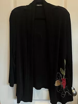 Vikki Vi Slinky Travel Women’s Open Front Long Sleeve Black Cardigan Floral 1XL • $14.39