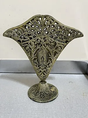 Fan Vase Ornate Victorian Filigree Style Solid Brass Metal With Painted Overlay • $19