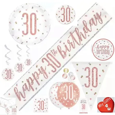 Rose Gold Age 30th & Happy Birthday Party Decorations Buntings Banners Balloons • £5.99