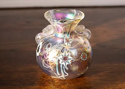 Herb A. Thomas Iridescent Bud Vase With Millefiori And Applied Handles 3.75  • $78.89