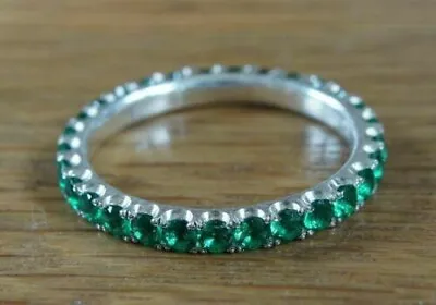 1.50 Ct Real Emerald & Lab Created Diamond Eternity Band 925 Sterling Silver • $95.11