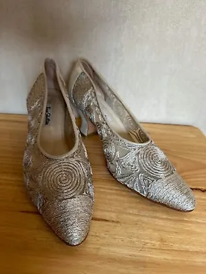 Vintage Jane Shilton Embroidered Italian Gold Shoes Wedding Bridesmaid Size 40 • £8