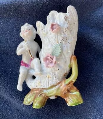 Vintage Ceramic Figurine Bud Vase Cherub With Flute  • $11