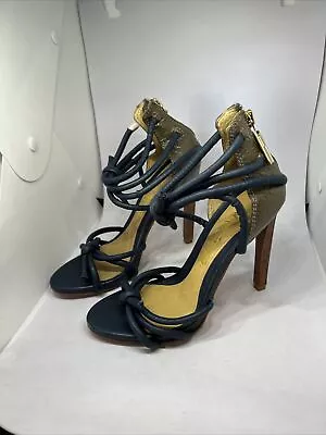 Womens L.A.M.B. LAMB Strappy Pumps 6.5 Black Leather High Heels Shoes • $49.94