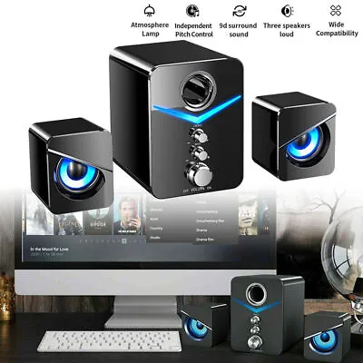 Surround Sound System LED Speakers Gaming Bass USB Wired For Desktop Computer PC • $24.95