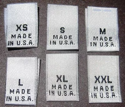 500 Pcs WOVEN CLOTHING LABELS WHITE MADE IN USA - SIZE TAGS XS S M L XL XXL • $28.99