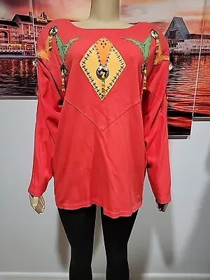IB DIFFUSION Artsy Red 2X Women's Vintage Top Sweater #5 • $59