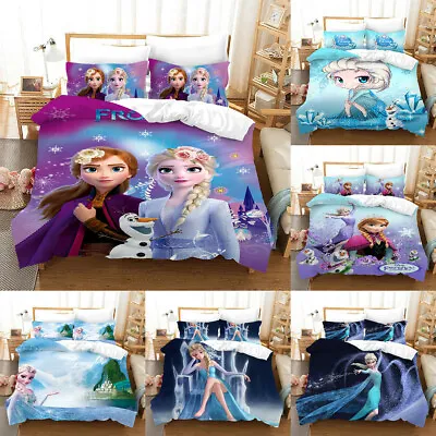 Frozen Bedding Set 3PCS Elsa Anna Duvet Cover Pillowcase Comforter Cover UK Size • £8.39