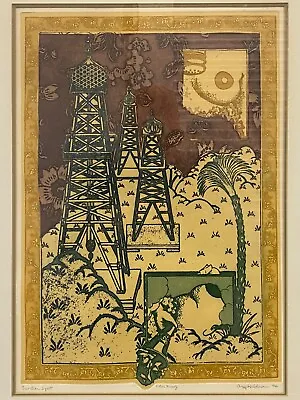 🔥 RARE Vintage California Modernist Lithograph Signal Hill Oil - Goldman 1976 • $975