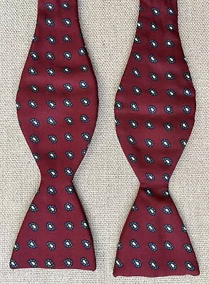 Vintage Bow Tie Maroon W/ Blue Paisley Self-Tie Adjustable 2 1/8” • $22