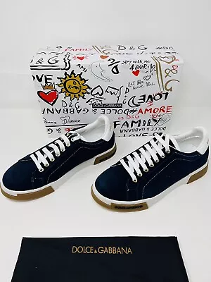 Sneakers Shoes Dolce & Gabbana Portofino Shoes Blue Suede NIB Mens Size 39 • $559