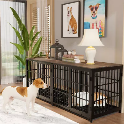 Extra Large Dog Crate Cage Pet Carrier Vintage Wood End Table Open Display Table • £179.91