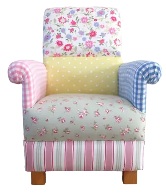 Laura Ashley Chair Patchwork Fabric Adult Armchair Pink Floral Spotty Blue Lemon • £209.99