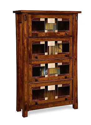 Amish Craftsman Barrister Bookcase Solid Wood Leaded Glass Doors 40  X 64  • $2350