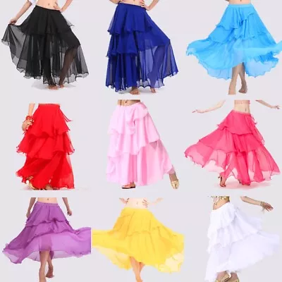 £10.68 • Buy 3 Layer Belly Dance Tiered Tango Samba Gypsy Carnival Skirt Fancy Dress Costume