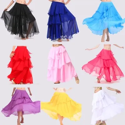 3 Layer Belly Dance Tiered Tango Samba Gypsy Carnival Skirt Fancy Dress Costume • £10.68