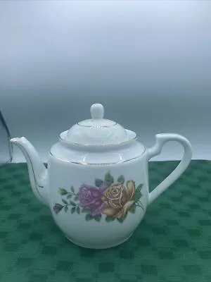 Made In China Ceramic Tea Pot Pink & Yellow Roses Florals Removable Lid • $16.56