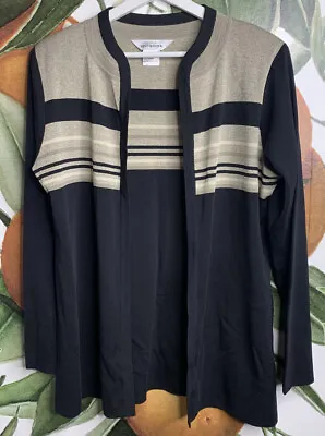 Exclusively Misook Small Striped Front Open Cardigan Sweater Black • $27.99