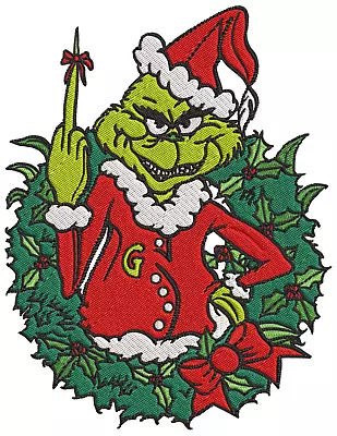 CHRISTMAS GRINCH WREATH Embroidery Machine Design Pattern PES JEF HUS DST  • $3.95