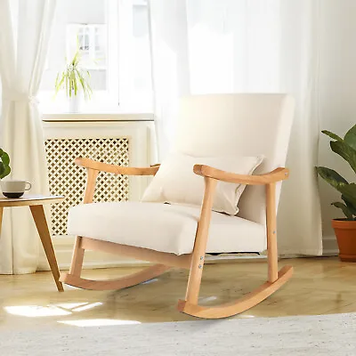 Upholstered Rocking Chair Bedroom Modern Wooden Single Accent Rocker • £119.95