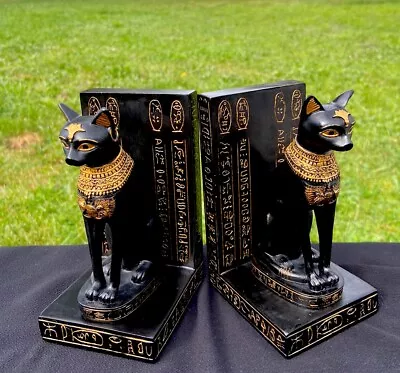 5”.1/2 Egyptian Cat Goddess Bastet Pharaoh Resin Bookends 1980’s • $39.01