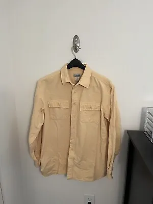 VINTAGE LL Bean Shirt Mens Large Yellow Chamois Cloth Flannel Button Cotton 90s • $20