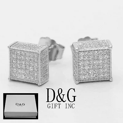 DG Men's Sterling Silver 925 CZ Brilliant 6mm Studs Square*Earring Unisex.Box • $17.99