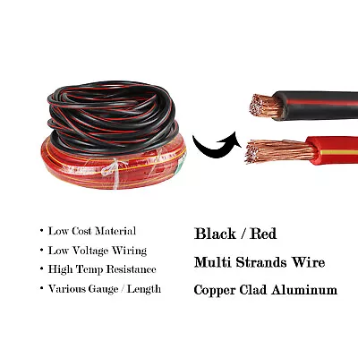 Truck Boat RV Solar Battery Power Wire 0 2 4 Gauge CCA Battery Amp Cable Lot 24V • $13.94