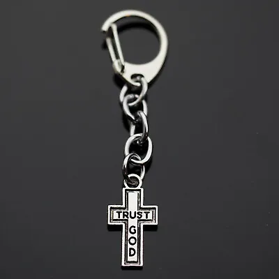 $6.09 • Buy Trust God Cross Christian Pendant Charm Keychain Gift Key Chain Clip On Bag