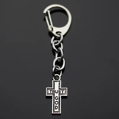 Trust God Cross Christian Pendant Charm Keychain Gift Key Chain Clip On Bag • $6.99