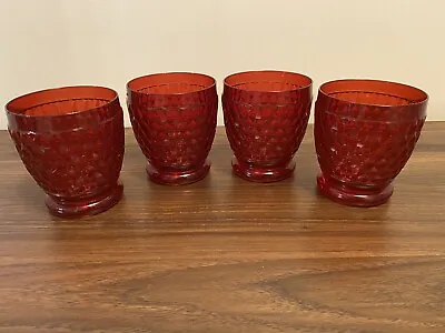 Set Of 4 Villeroy & Boch  BOSTON RED Double Old Fashioned Glasses Cut Ovals • $26