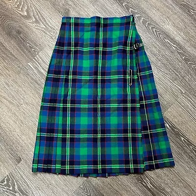 Vintage Glenisla Pleated Irish Scottish Plaid 100% Wool Midi Kilt Skirt Size 12 • $50