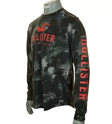 New Men's Authentic Hollister Long Sleeve Logo T Shirt Tie Dye Black Large • £22.99