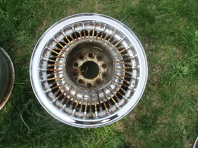 15'' X 7'' Vintage Mclean ? Chrome 52 Gold Spoke Wire Wheel 5x4.75'' 5x4.5'' ?2 • $169.95