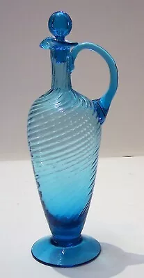 MCM Italy Italian Venetian Art Glass Blue Swirl Pitcher Ewer Applied Handle 11  • $79