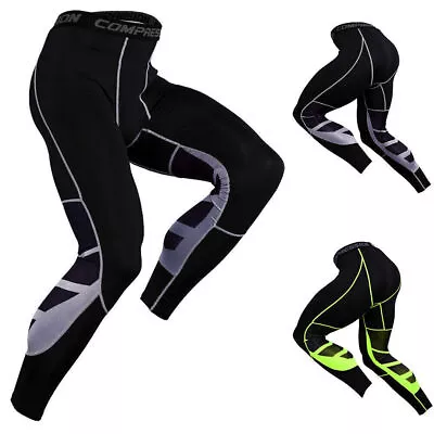 Mens Compression Base Layer Leggings Thermal Bottoms Gym Fitness Running Tight • £9.99