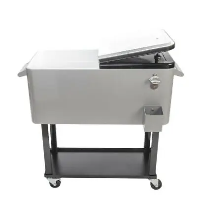 Warm Outdoor 80 Quart Rolling Patio Steel Party Cooler Cart Ice Chest Silver • $119.98