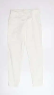 H&M Womens White Cotton Cropped Trousers Size 8 L29 In Regular Zip • £7.75