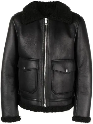 Men's Aviator Black B3 Real Shearling Sheepskin Leather Bomber Flying Fur Jacket • $218.90