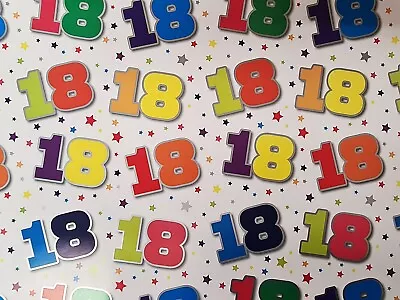 2 X Sheets Of Gift Wrap - 18th Birthday 18 Today - Large Fun Colourful Numbers • £2.69