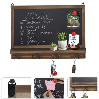 £19.94 • Buy Rustic MAGNETIC Chalk BLACK BOARD Hanging Sign Rack Holder Hooks Organizer