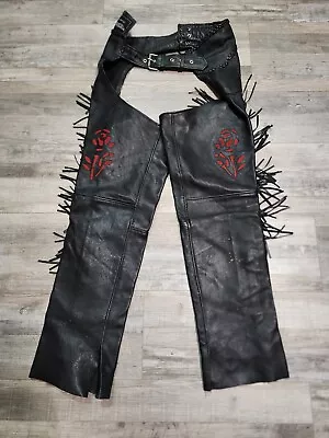 Women’s Unik Leather Fringed Rose Embroidered Motorcycle Chaps Size Large • $60